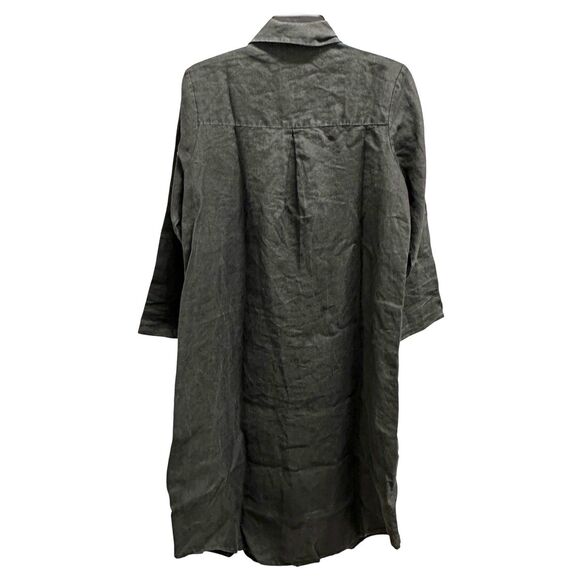 Tusso 100% Pamuk Shirt Button Down Rolled Tab LS Lagenlook Black Dress Size 3 - Picture 9 of 9